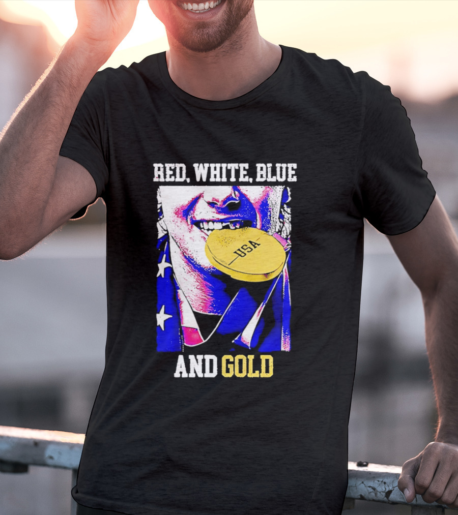 Red White Blue And Gold USA Hockey 2026 Winter Olympics Jack Hughes T-Shirt