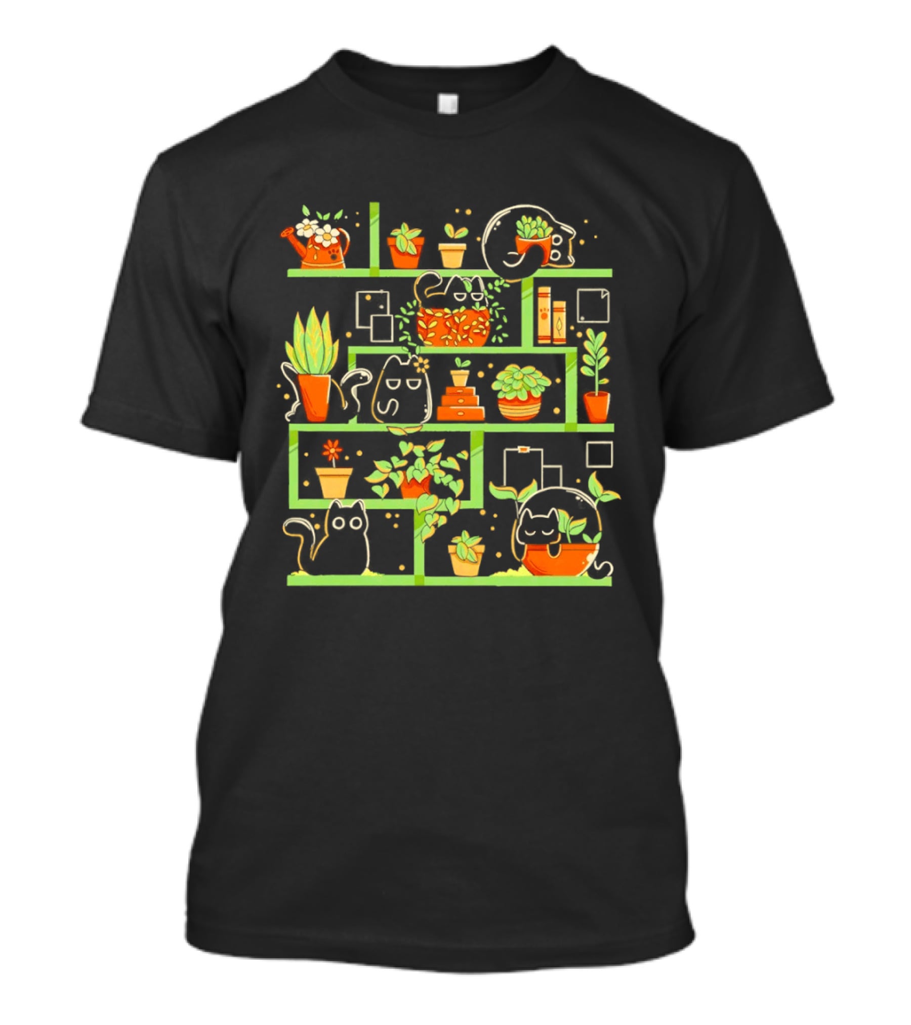 Kitten Garden Shelving With Plants And Teapots T-Shirt