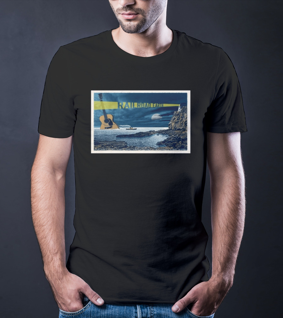 Railroad Earth March 10 2026 Tour Omaha NE Lighthouse Guitar Moonlit Ocean Scene T-Shirt
