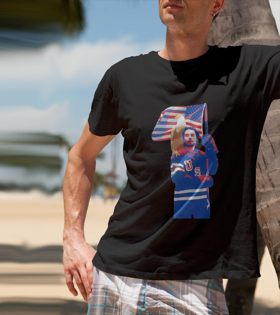 USA Hockey Jack Hughes American Flag Bald Eagle T-Shirt