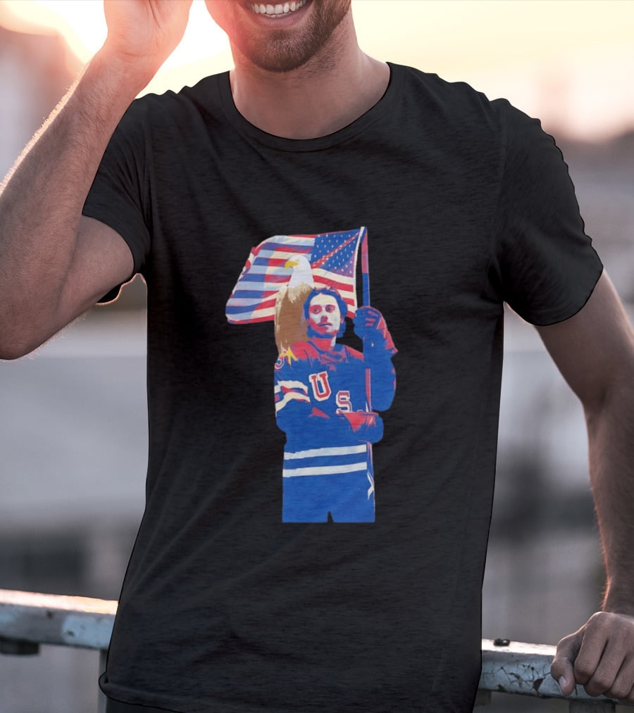 USA Hockey Jack Hughes American Flag Bald Eagle T-Shirt