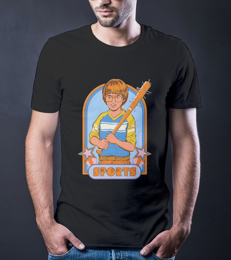 Steven Rhodes Retro Sports Baseball Bat Boy With Glasses T-Shirt
