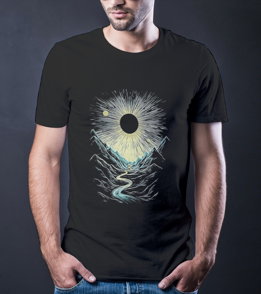 The Moon Illuminating A Scenic Valley And River Landscape T-Shirt