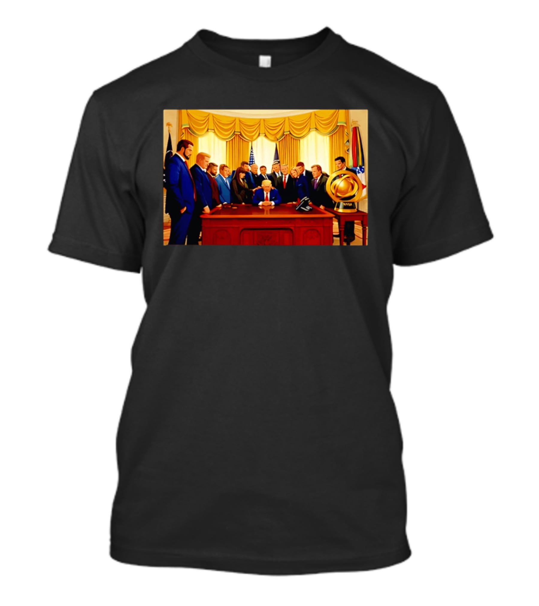 Oval Office Prayer Gathering Trump Anime Style Amid Iran Tensions T-Shirt