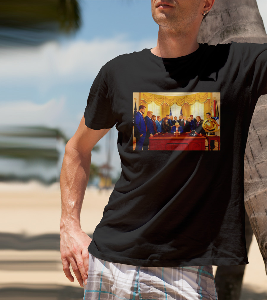 Oval Office Prayer Gathering Trump Anime Style Amid Iran Tensions T-Shirt
