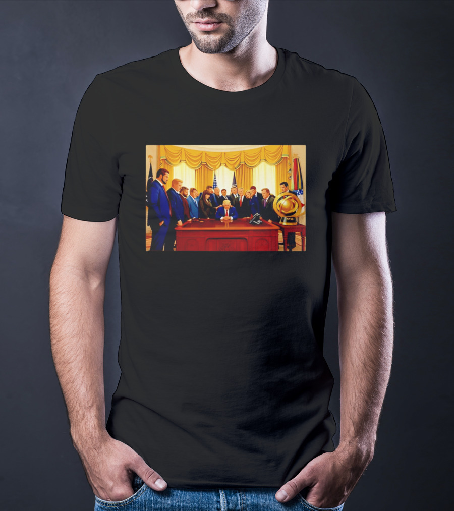 Oval Office Prayer Gathering Trump Anime Style Amid Iran Tensions T-Shirt