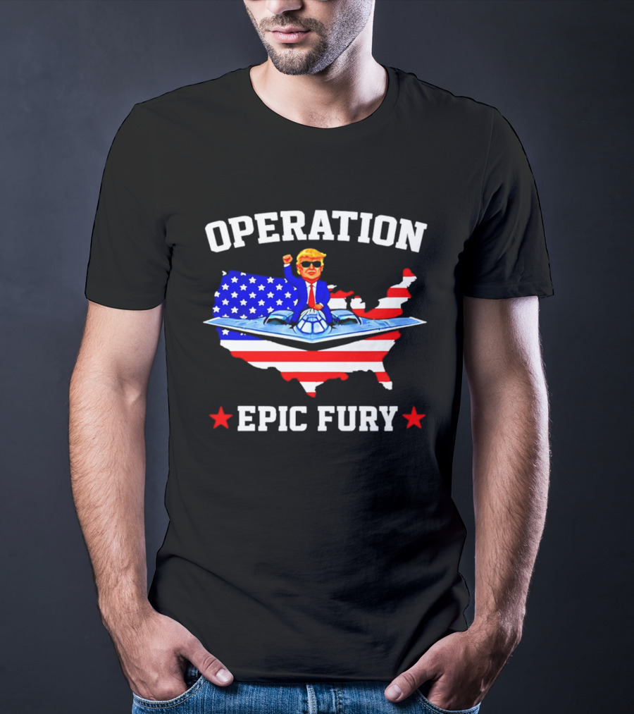 Operation Epic Fury Trump Fighter Jet USA Map T-Shirt