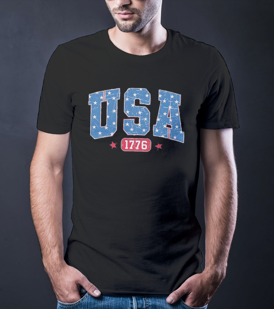 USA 1776 Star Pattern Vintage Style Patriotic Celebration T-Shirt