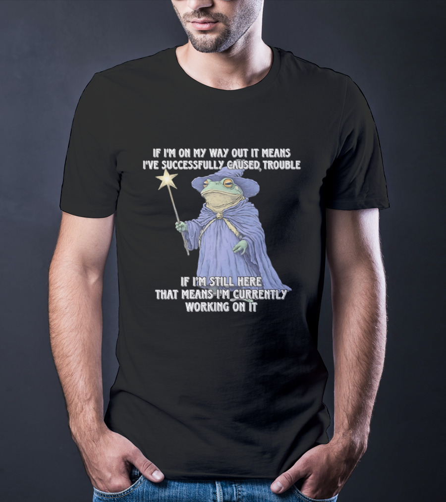 Wizard Frog If I'm On My Way Out It Means I've Successfully Caused Trouble If I'm Still Here That Means I'm Currently Working On It T-Shirt