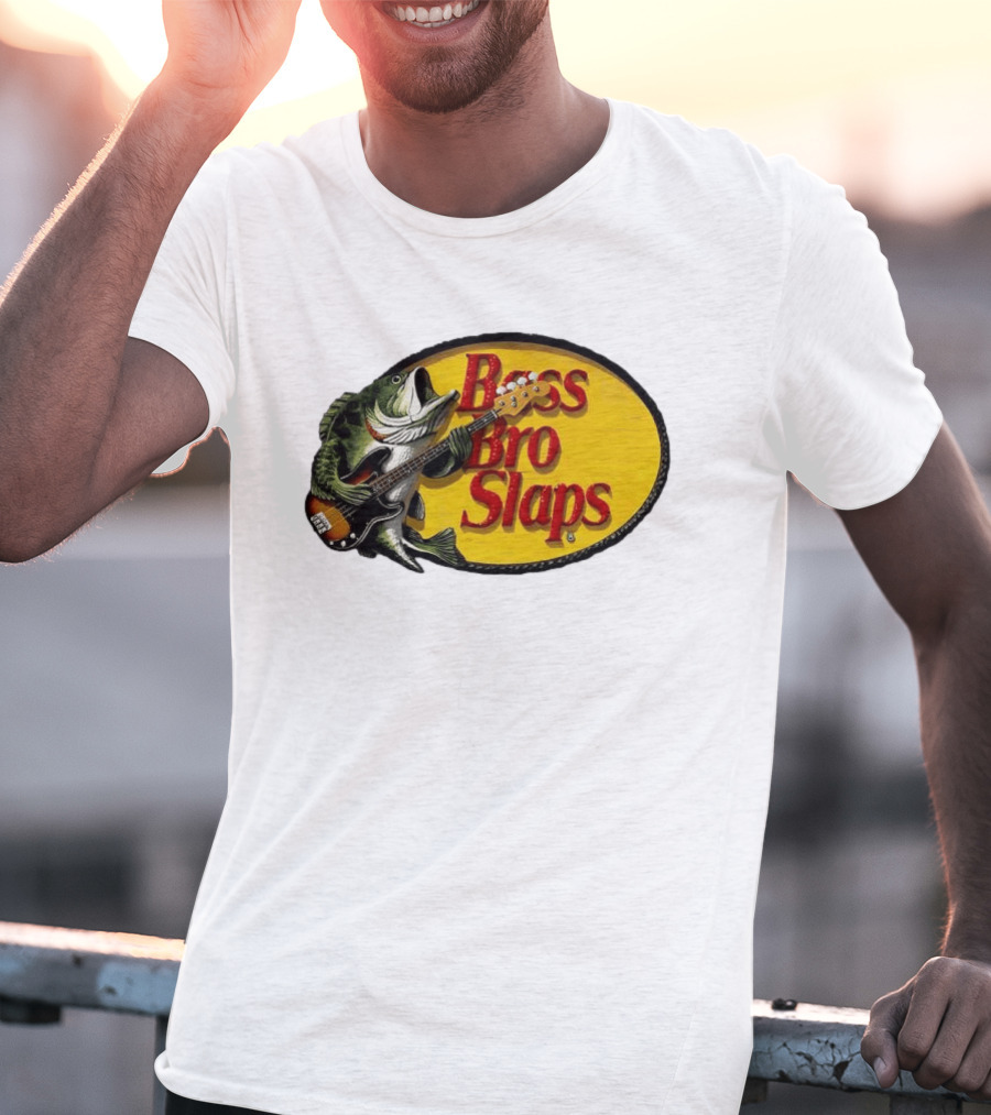 Bass Bro Slaps Fish Playing Electric Guitar T-Shirt