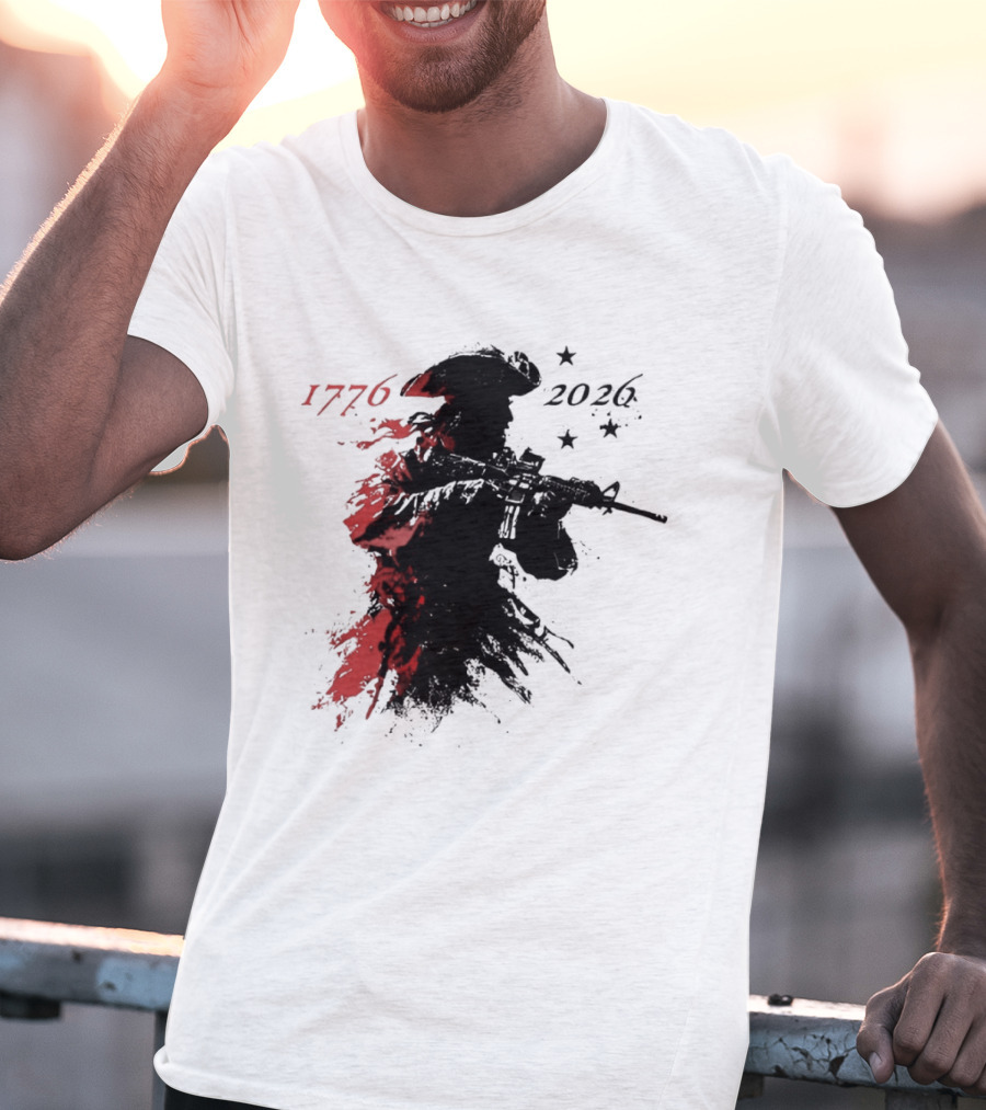 Patriotic Soldier 1776 2026 Black And Blood Rifle Painting T-Shirt