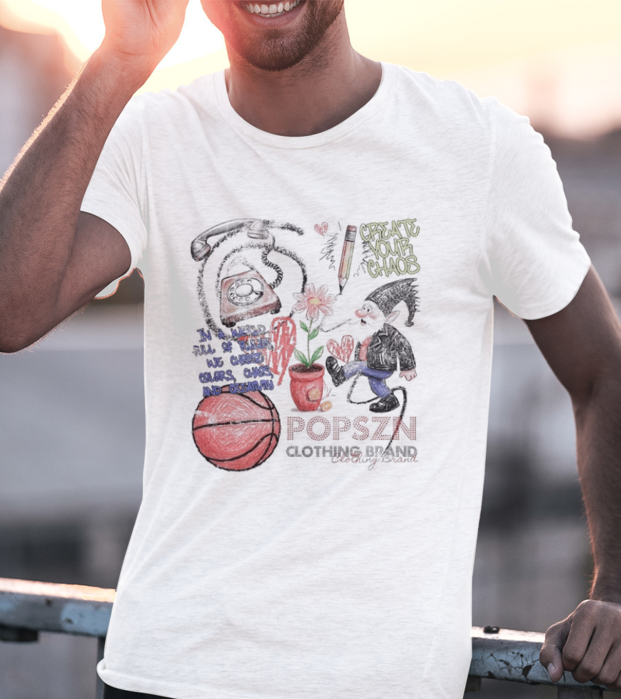 Popszn Create Your Chaos Basketball Gnome And Vintage Phone With Heart Flower T-Shirt