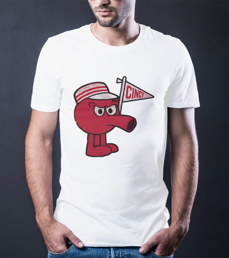 Redbert Cincinnati Reds Queen City Cincy Flag 8 Bit T-Shirt