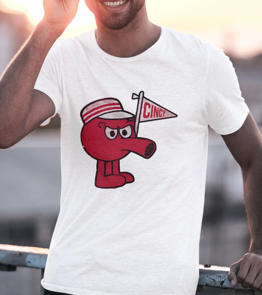 Redbert Cincinnati Reds Queen City Cincy Flag 8 Bit T-Shirt