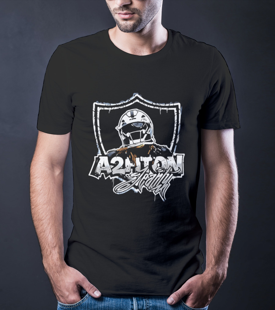 A2HTON Ashton Jeanty Las Vegas Raiders Graffiti Style Helmet Shield T-Shirt