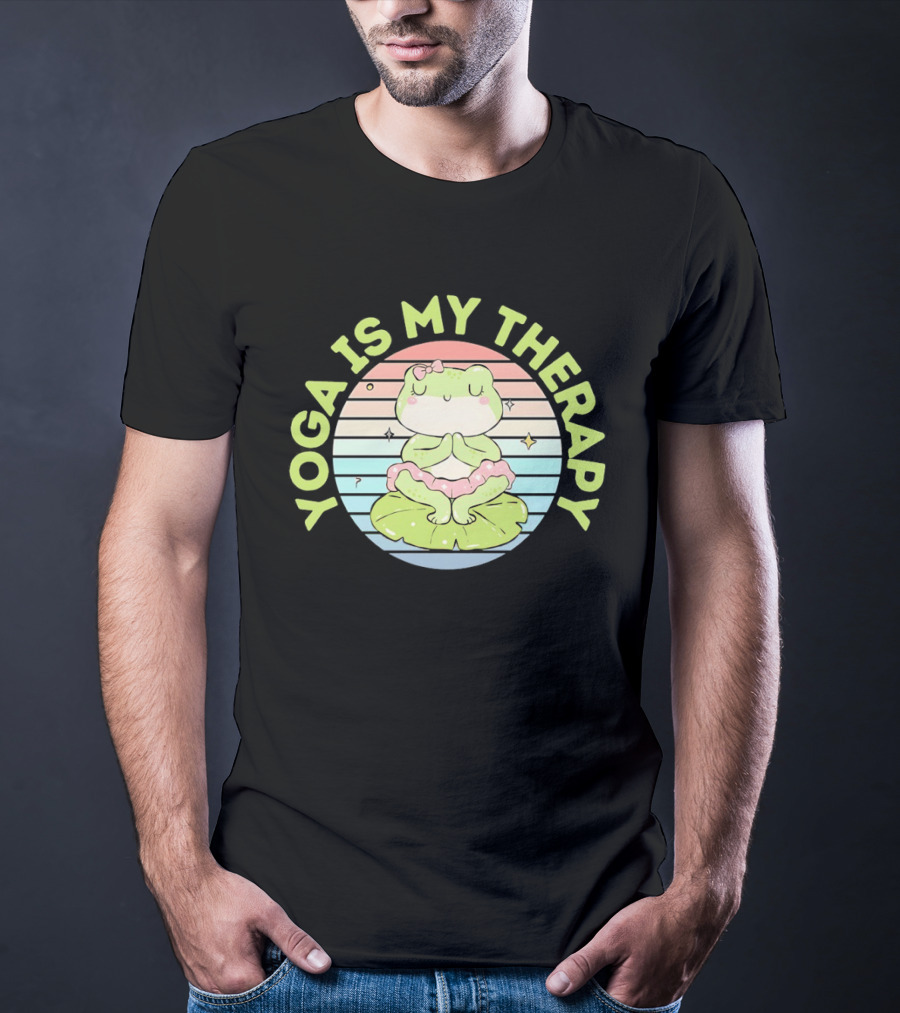 Frog Yoga Is My Therapy Cute Pastel Lotus Pose T-Shirt