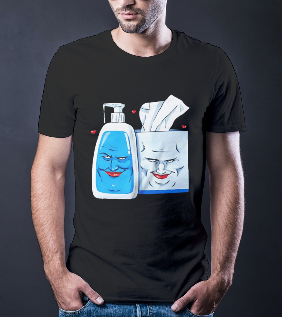 Smiling Blue Lotion Bottle And Tissue Box Meme With Red Lips And Hearts T-Shirt