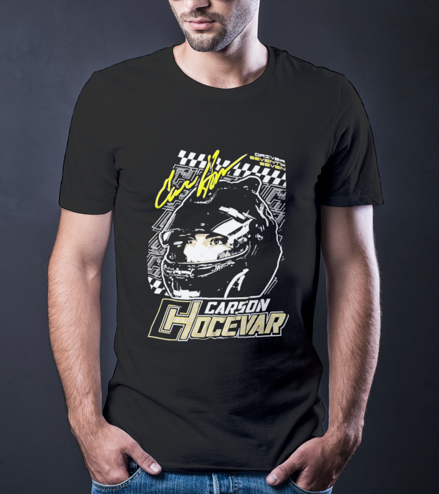 Carson Hocevar Signature Racing Helmet Image Checkered Flag Spire Motorsports 77 T-Shirt
