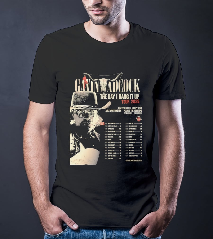 Gavin Adcock Tour Dates 2026 The Day I Hang It Up Cowboy Hat And Bull Skull T-Shirt