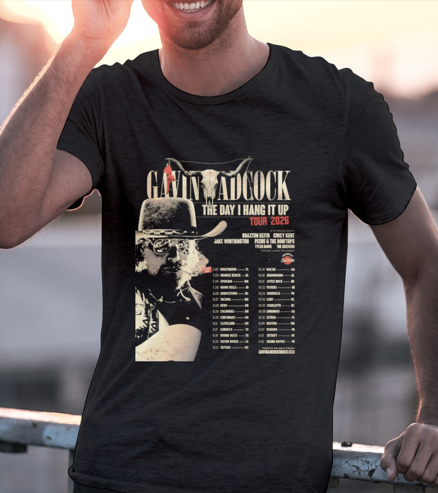 Gavin Adcock Tour Dates 2026 The Day I Hang It Up Cowboy Hat And Bull Skull T-Shirt