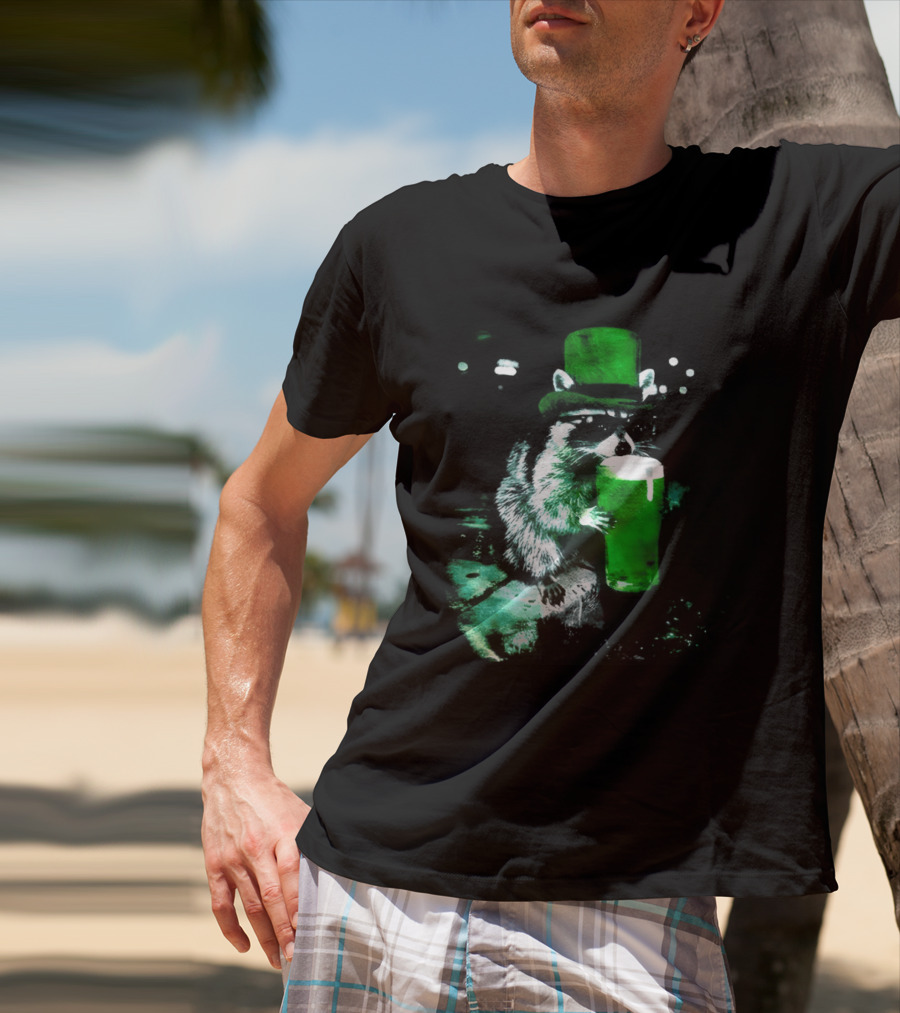 Drunk Irish Raccoon With Green Beer St Patricks Day 2026 T-Shirt