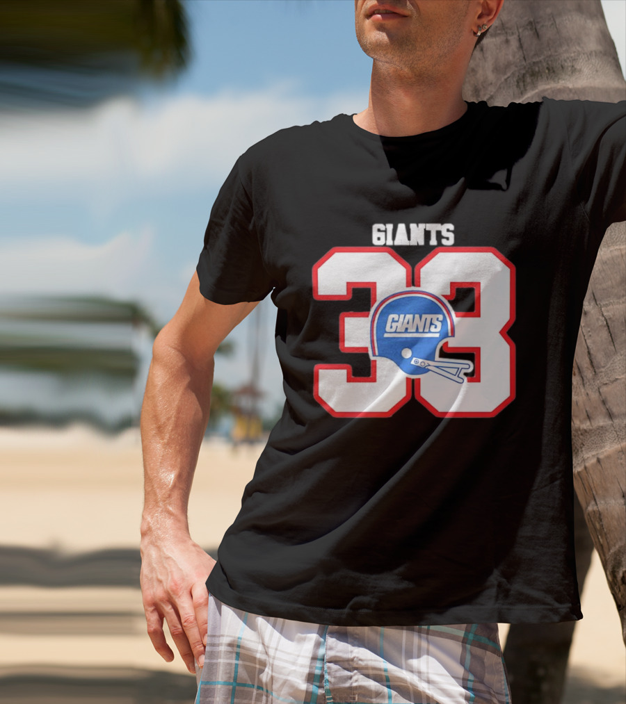New York Giants 33 Helmet 80s Retro Football T-Shirt