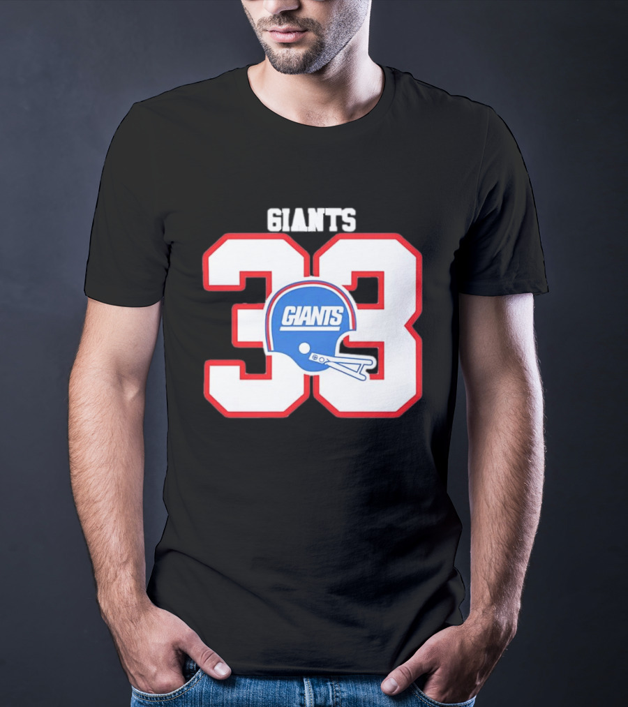 New York Giants 33 Helmet 80s Retro Football T-Shirt