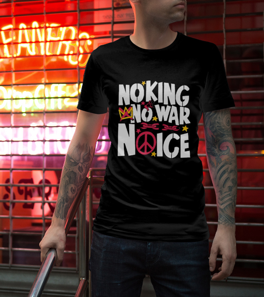 No King No War No ICE Peace Symbol Red Crown Yellow Stars T-Shirt