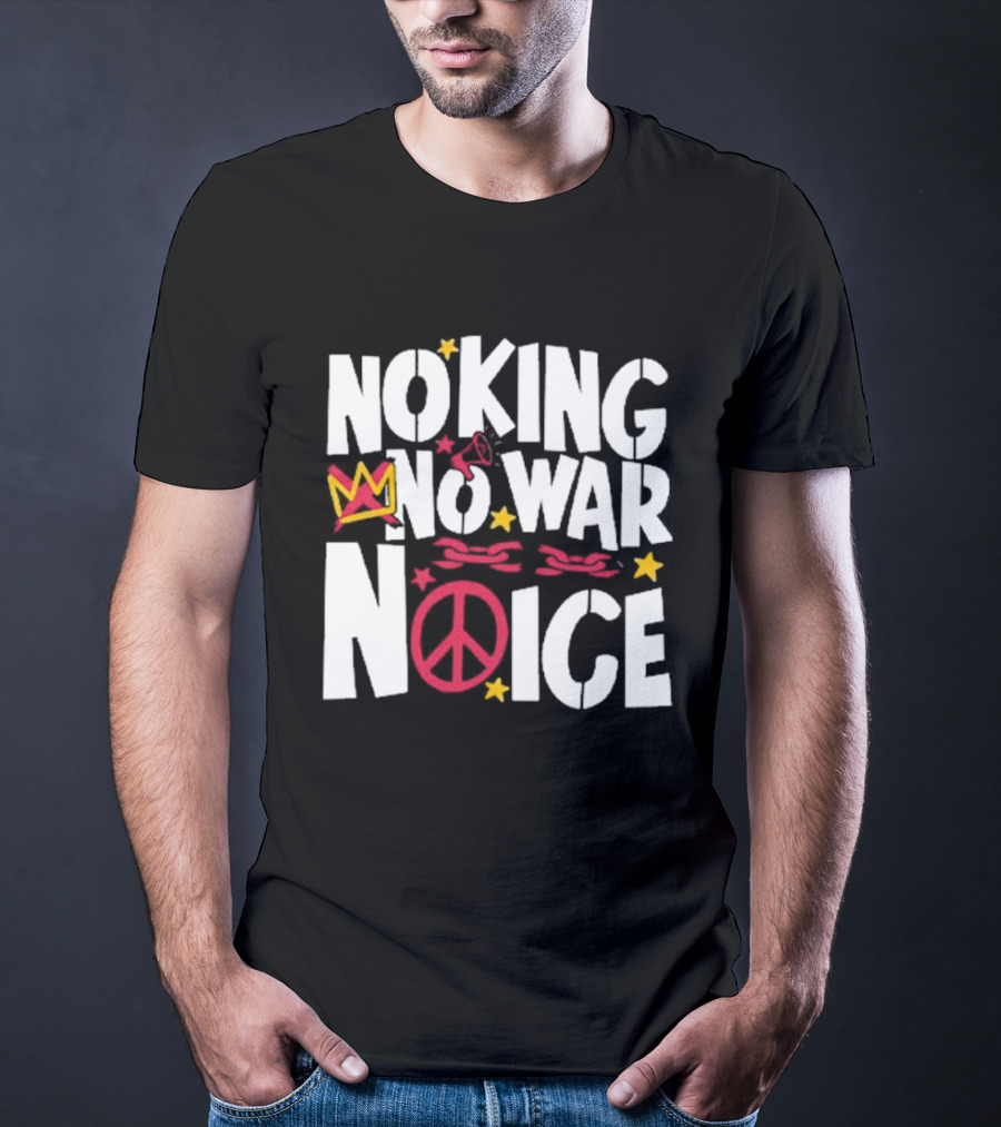 No King No War No ICE Peace Symbol Red Crown Yellow Stars T-Shirt
