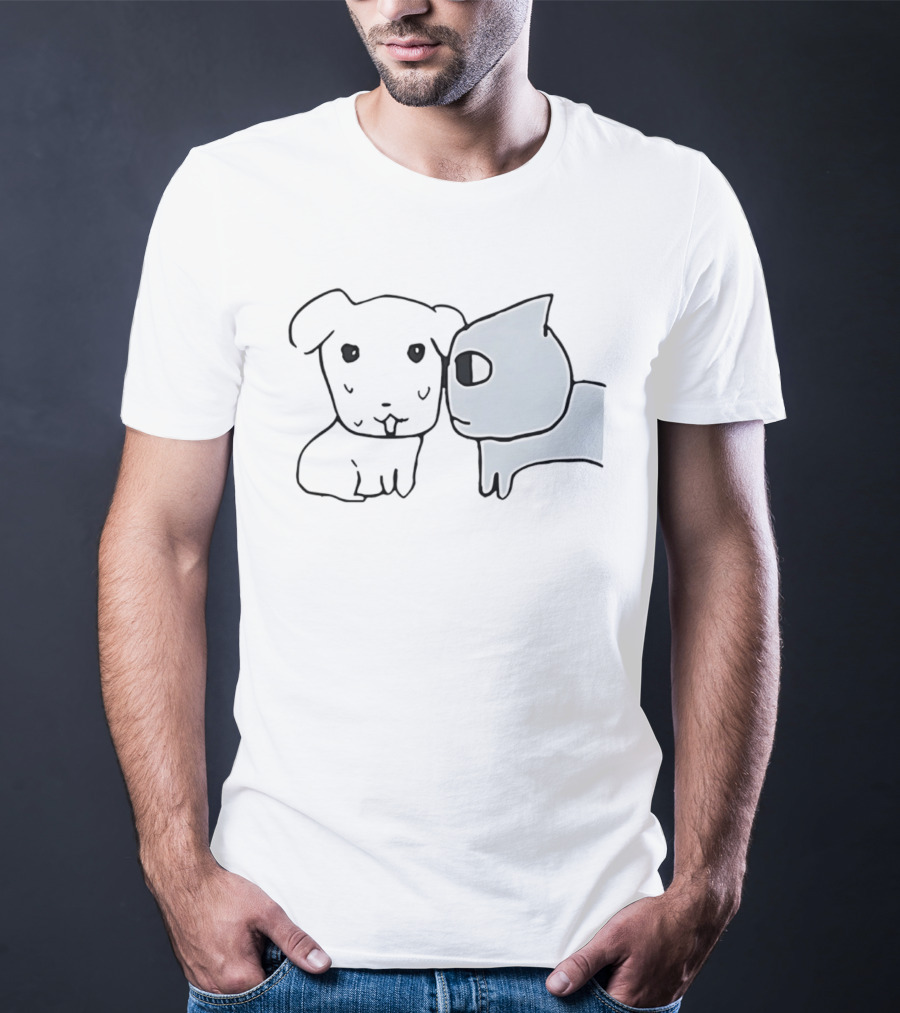 Don't Look At Me Cat And Dog Face Doodle T-Shirt
