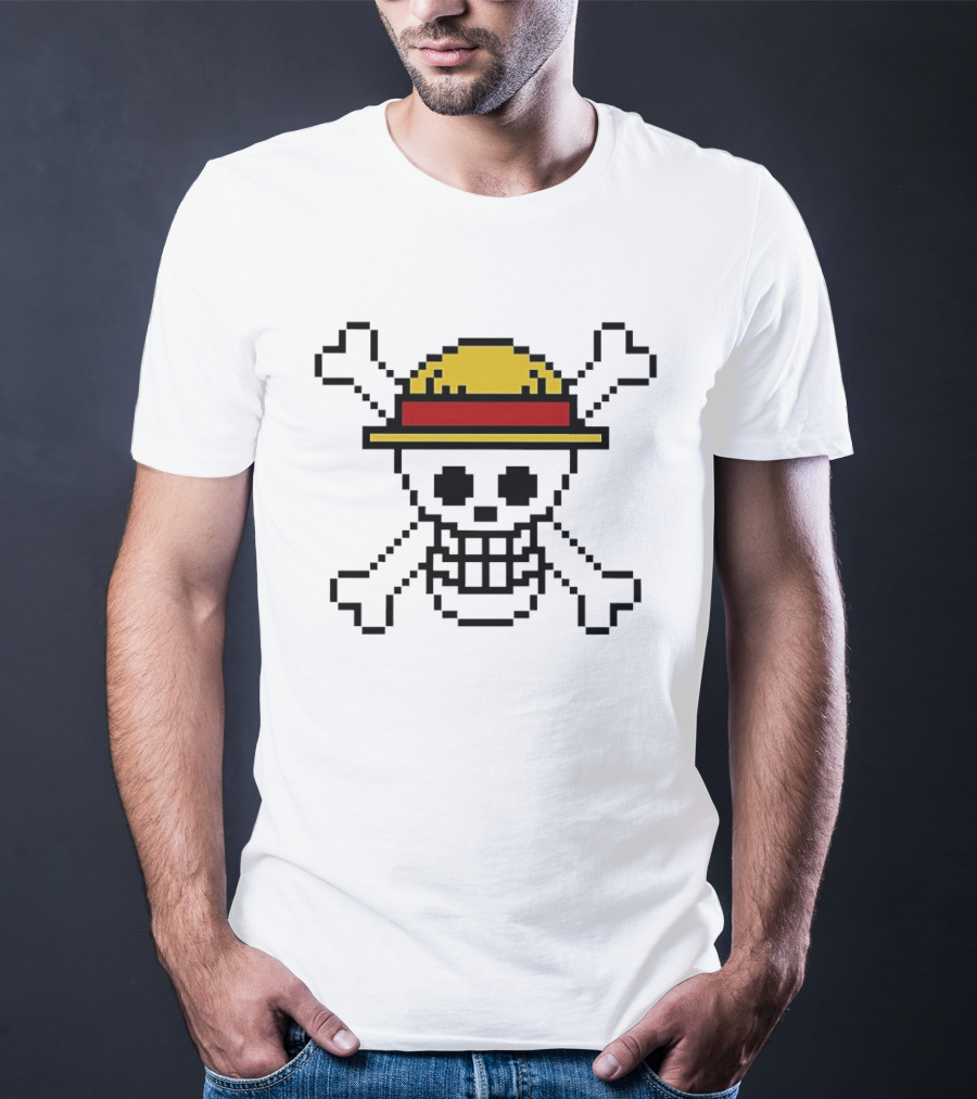 Jolly Roger Pixel Art One Piece Luffy Hat Crossbones T-Shirt
