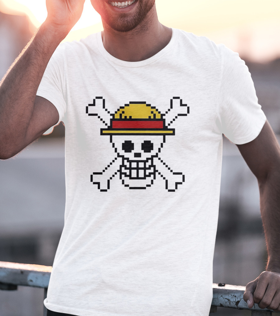 Jolly Roger Pixel Art One Piece Luffy Hat Crossbones T-Shirt
