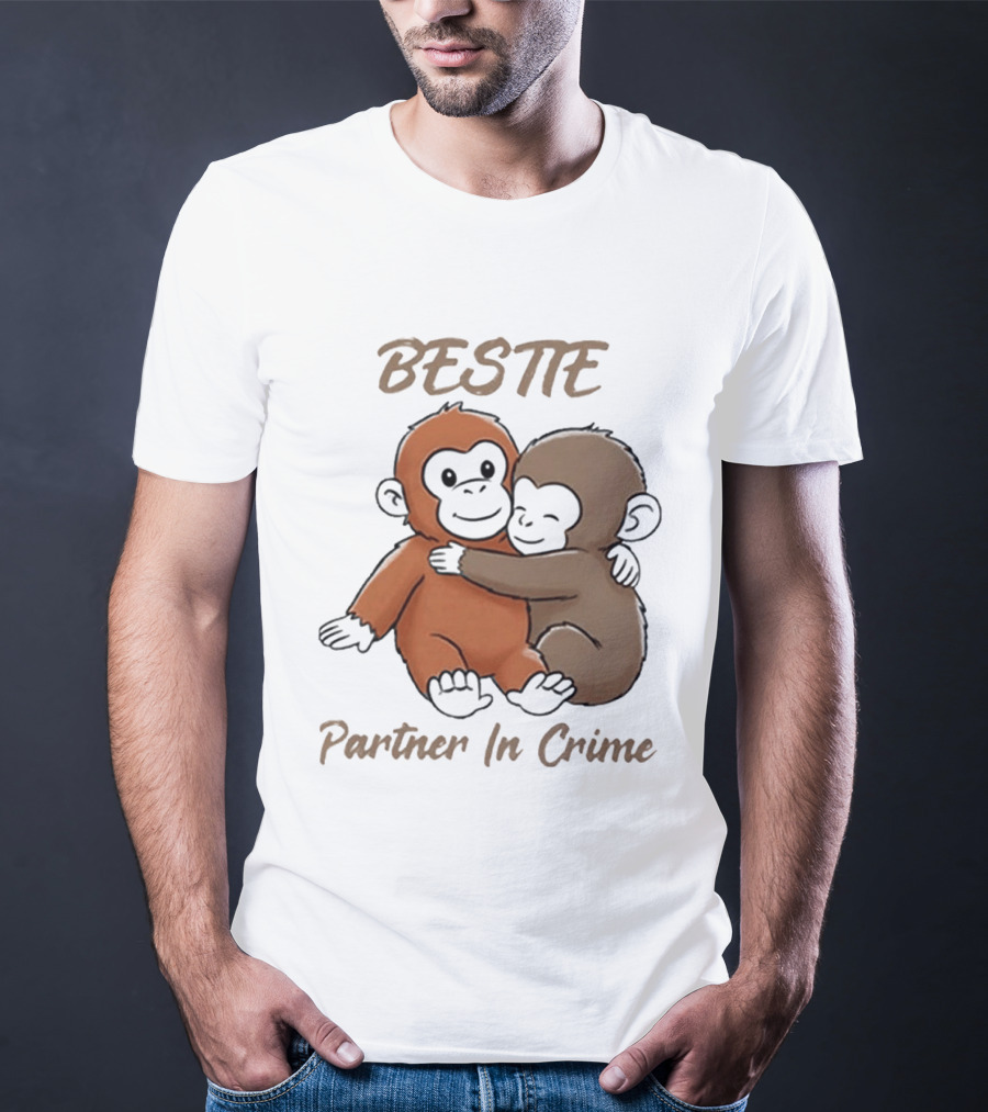 Bestie Partner In Crime Cute Monkey Hug Friendship T-Shirt