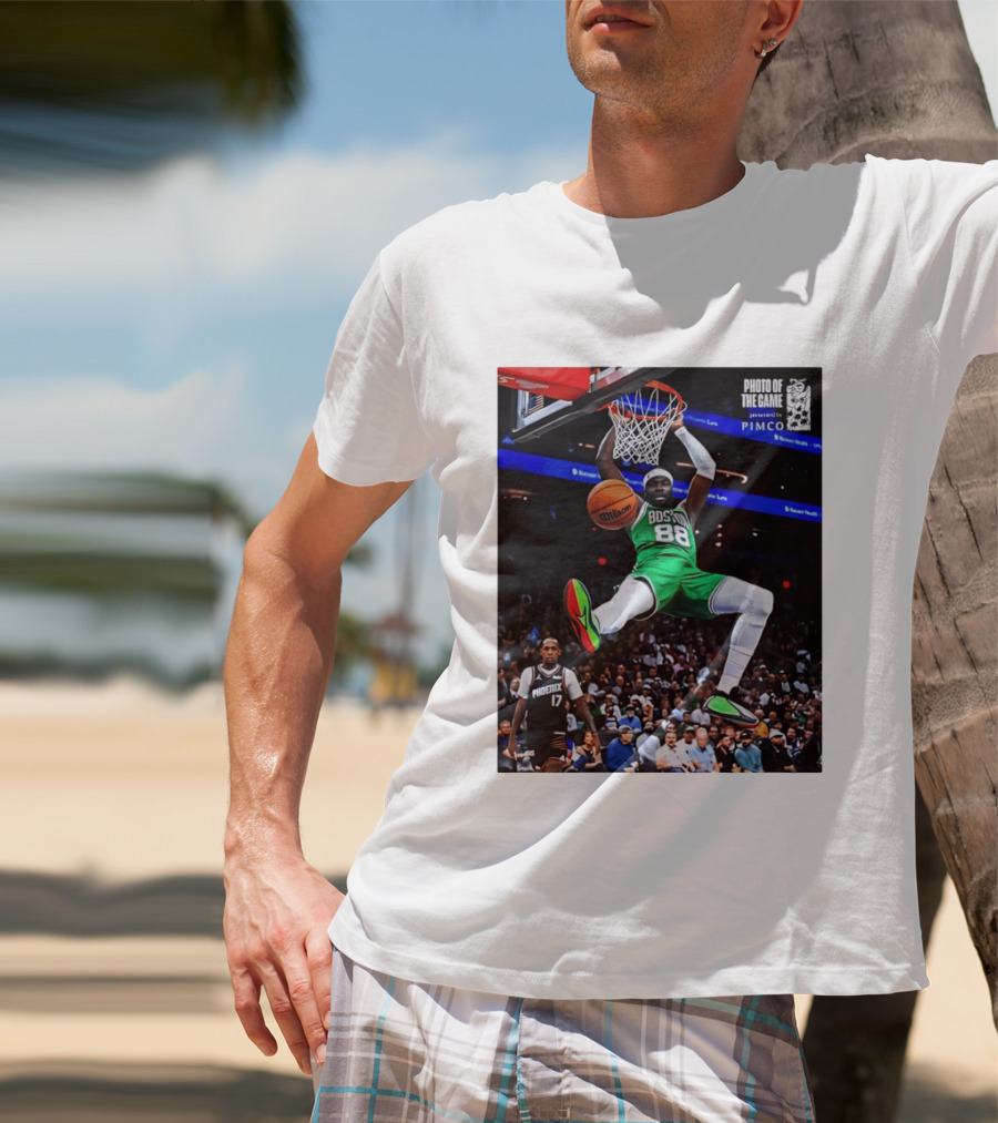 Neemias Queta Boston Celtics Dunk Action Photo With PIMCO At NBA Game T-Shirt