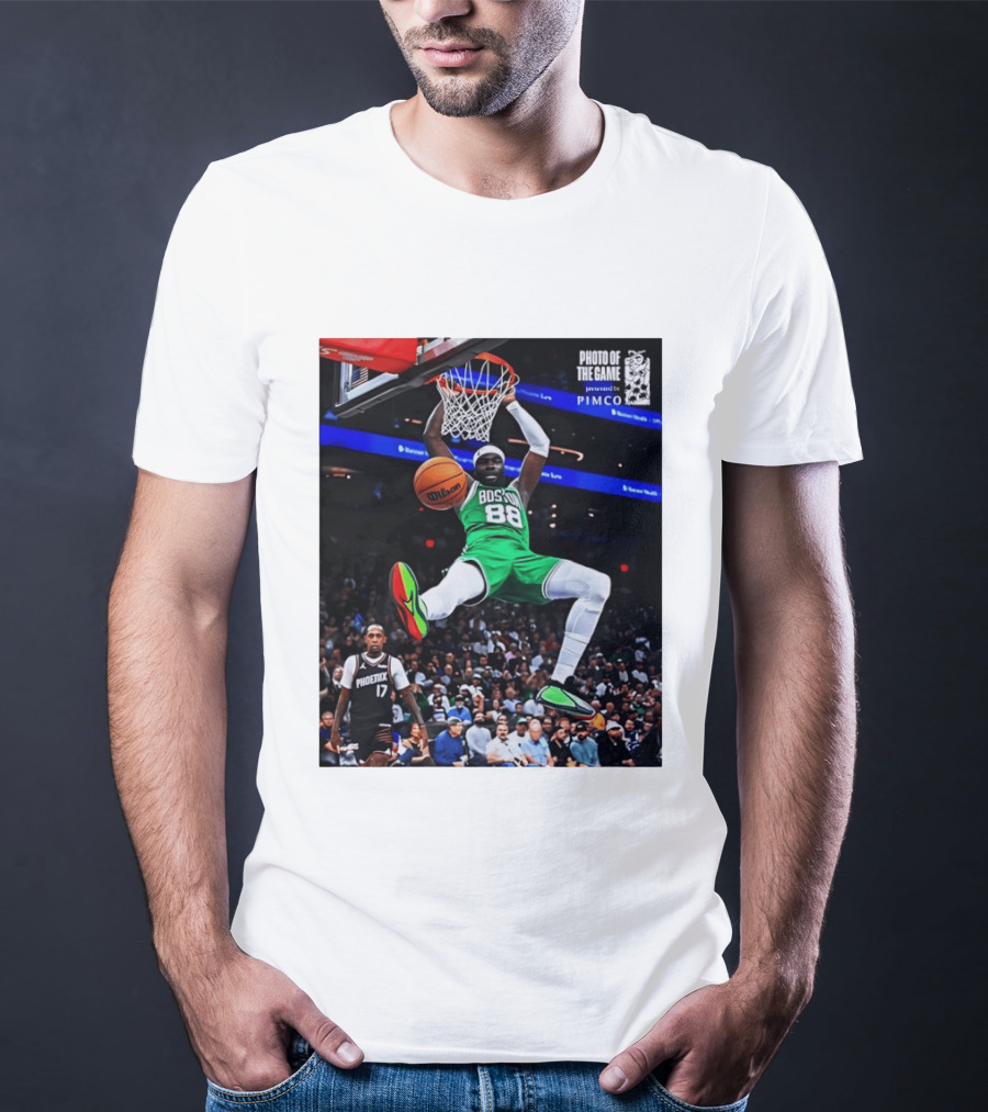 Neemias Queta Boston Celtics Dunk Action Photo With PIMCO At NBA Game T-Shirt