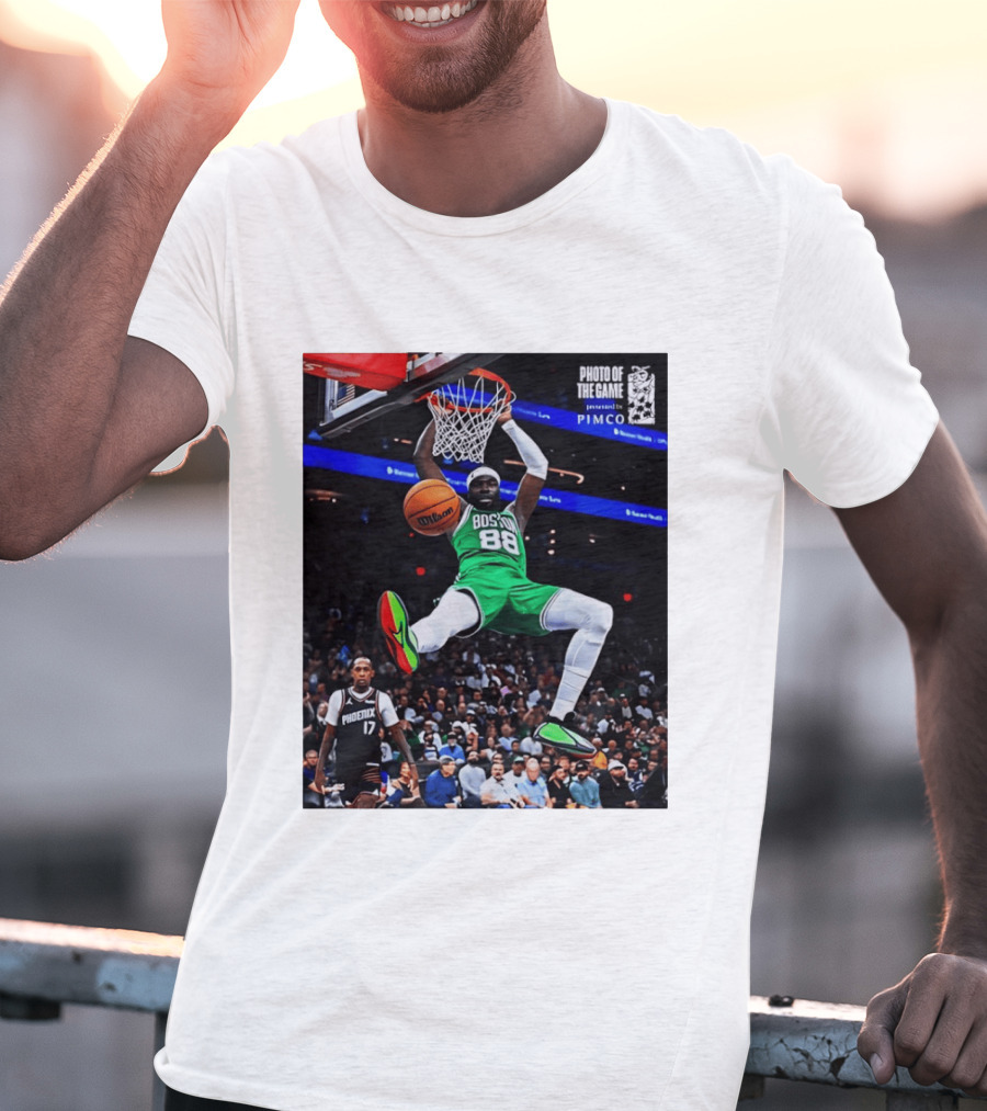 Neemias Queta Boston Celtics Dunk Action Photo With PIMCO At NBA Game T-Shirt
