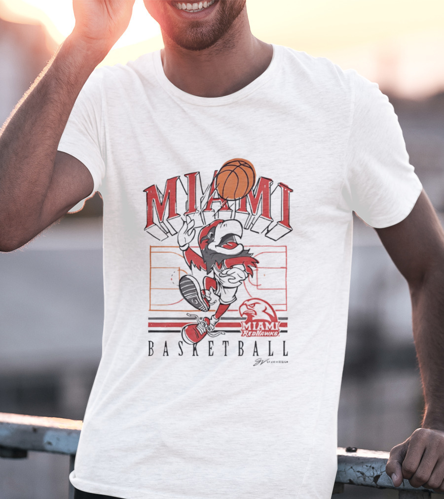 Miami RedHawks Basketball Court Happy Swoop Dunking Bird T-Shirt