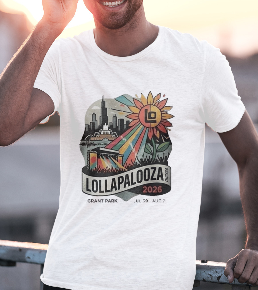 Lollapalooza 2026 Chicago Grant Park Skyline Sunflower Festival T-Shirt