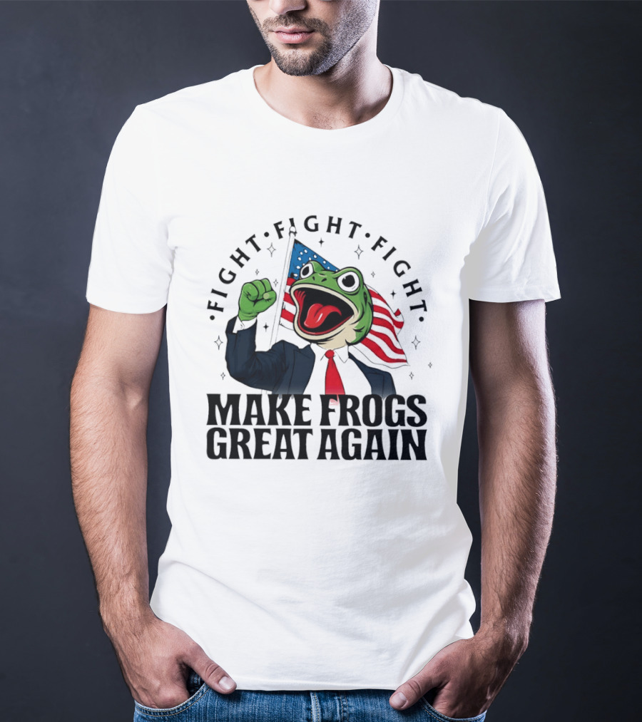 Fight Fight Fight Pepe Suit Make Frogs Great Again USA Flag T-Shirt