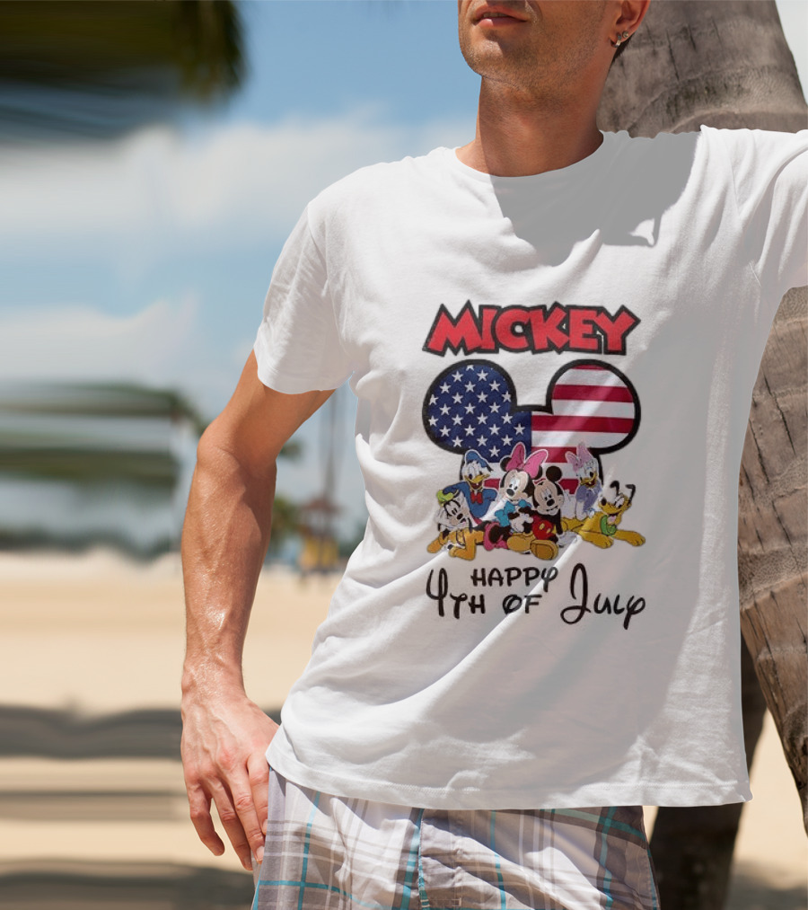 Mickey Mouse Happy 4th Of July Disney Celebration With American Flag And Characters T-Shirt