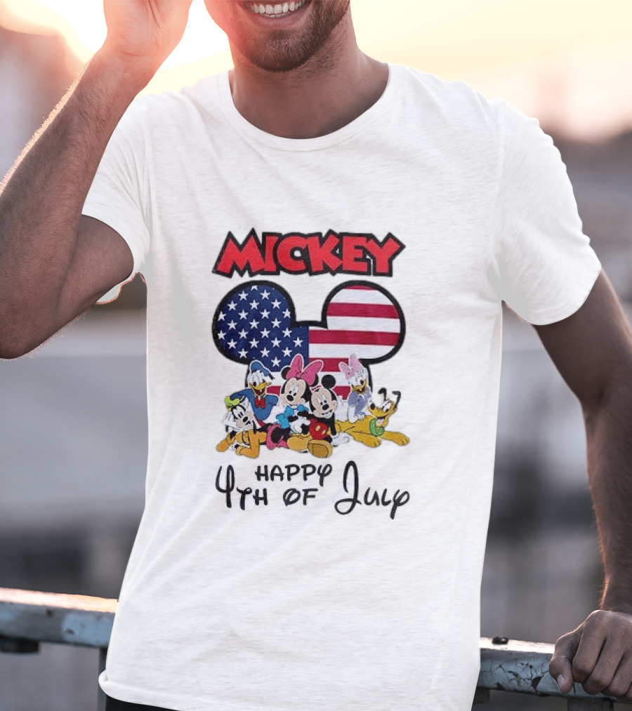 Mickey Mouse Happy 4th Of July Disney Celebration With American Flag And Characters T-Shirt