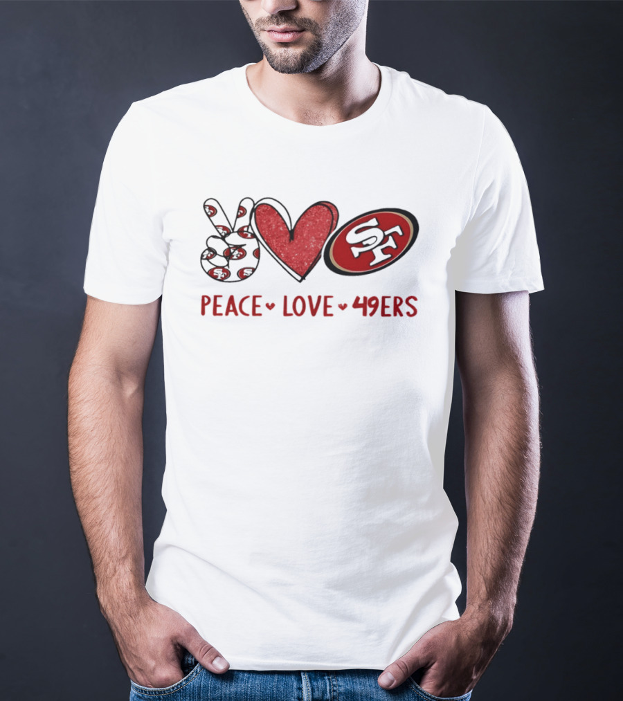 PEACE LOVE 49ERS SF Football Team Logo Heart T-Shirt