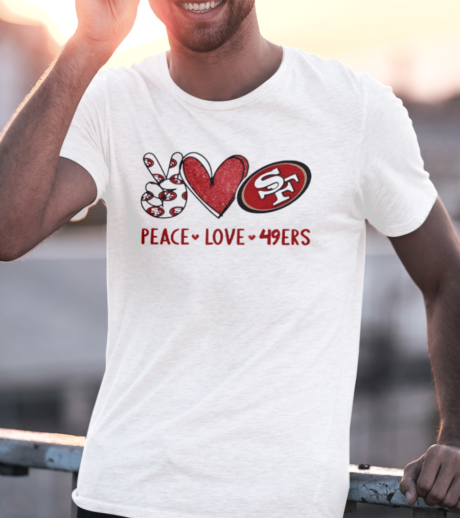 PEACE LOVE 49ERS SF Football Team Logo Heart T-Shirt
