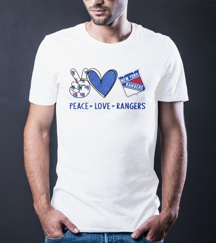 New York Rangers Peace Love Rangers Hands Heart Sign T-Shirt