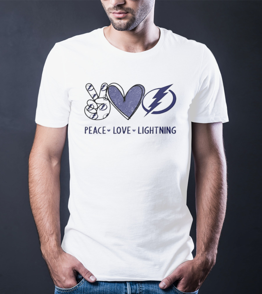 Peace Love Lightning Tampa Bay Hockey Team Hands Sign Heart T-Shirt