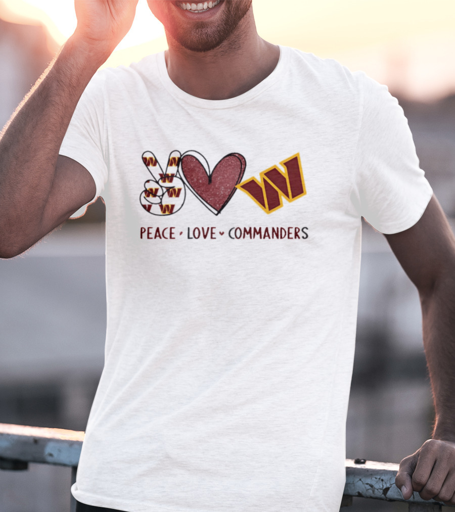 Peace Love Commanders Washington Commanders Football Team Logo Hands Heart Sign T-Shirt