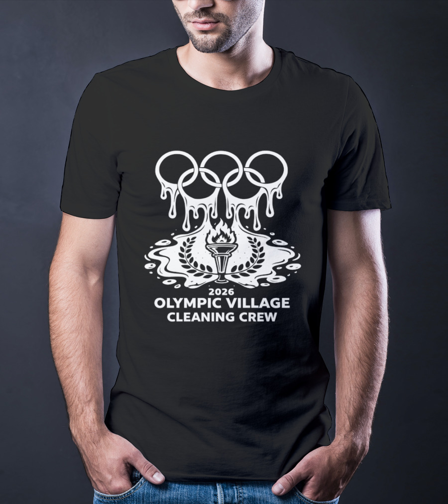 2026 Olympic Village Cleaning Crew Dripping Rings And Torch T-Shirt