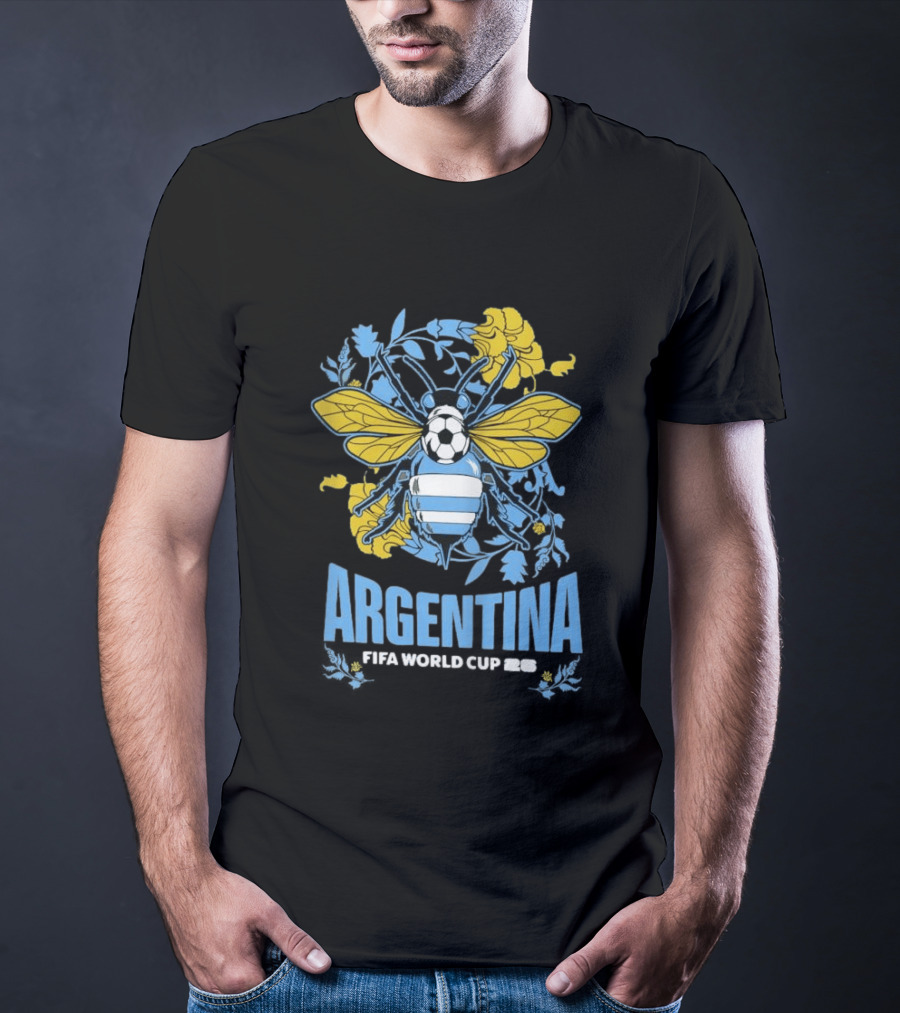 Argentina FIFA World Cup 26 Bee Soccer Ball Wings Floral T-Shirt
