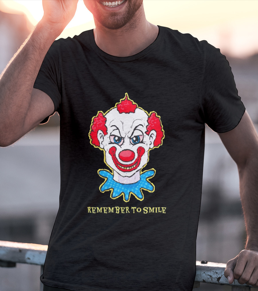 Evil Clown Remember To Smile Creepy Red White Blue T-Shirt