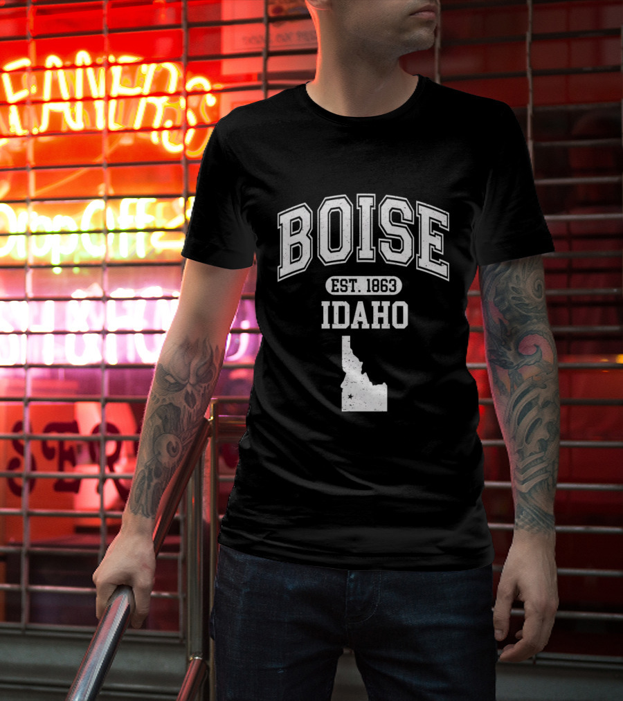 Boise Idaho Est 1863 Varsity Map T-Shirt
